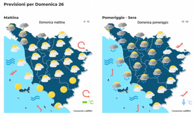 Le previsioni del consorzio Lamma per il 26 Marzo in Toscana