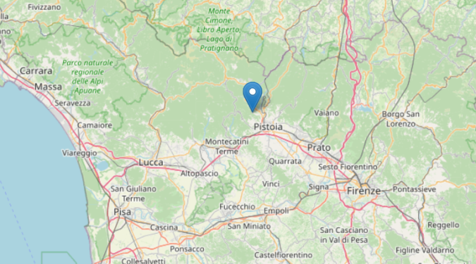 L'epicentro della scossa a Pistoia mappa