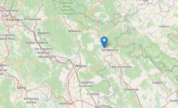 L'epicentro della scossa a Sansepolcro mappa